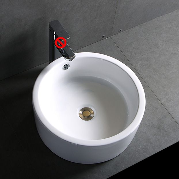 Modern Bathroom Sink Porcelain Pop-Up Drain Round Vessel Bathroom Sink