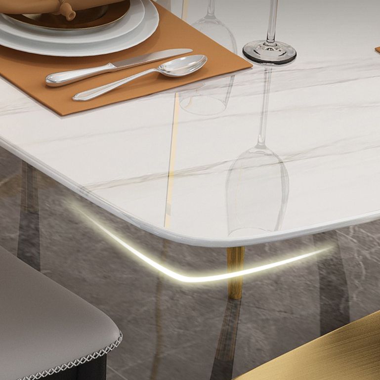 Traditional Luxury Rectangle Dining Table Sintered Stone Table with Gold Pedestal Base