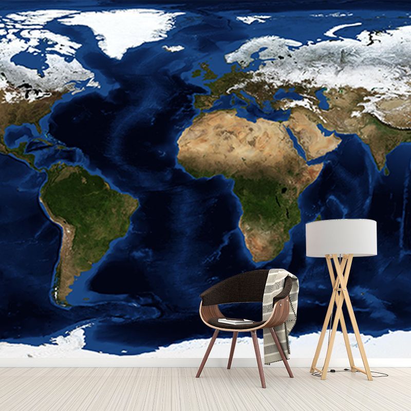 Contemporary Style Map Wall Mural Mildew Resistant Wall Covering