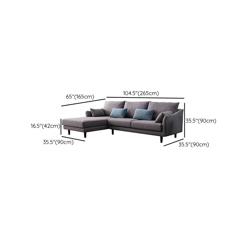 64" Wide Scandinavian Sectional Sofa Cushion Back Grey Sectionals