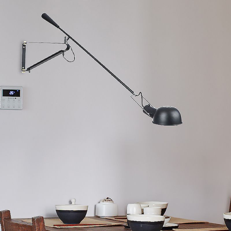 1 Head Metal Wall Light Industrial Stylish Black Bowl Shade Indoor Wall Mount Fixture with Boom Arm
