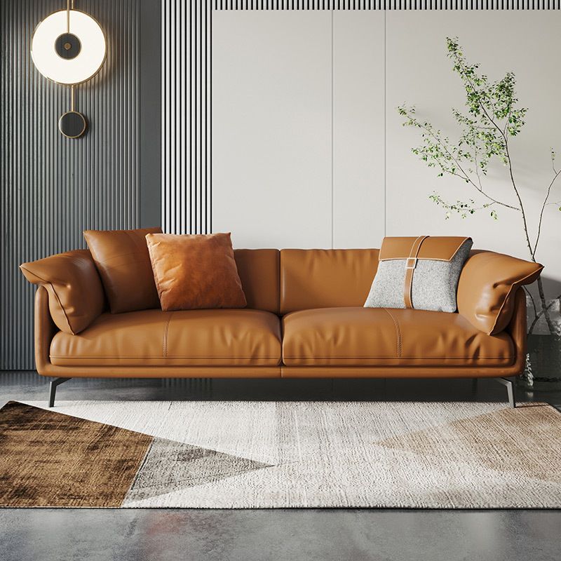 Orange Modern 3/4/5-seat Sofa Genuine/Faux Leather Tuxedo Arm Sofa