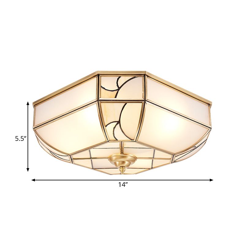 3 Lights Opal Glass Flush Mount Colonialism Brass Bowl Bedroom Ceiling Lighting