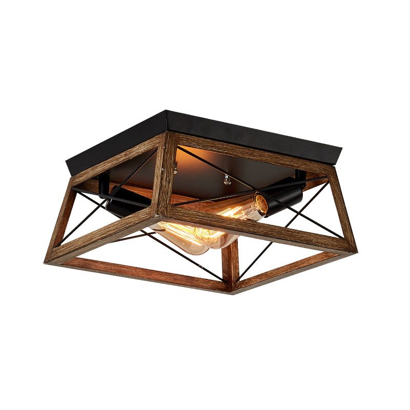 Metal Square Flush Mount Lamp Industrial Style 2 Lights Flush Ceiling Lights
