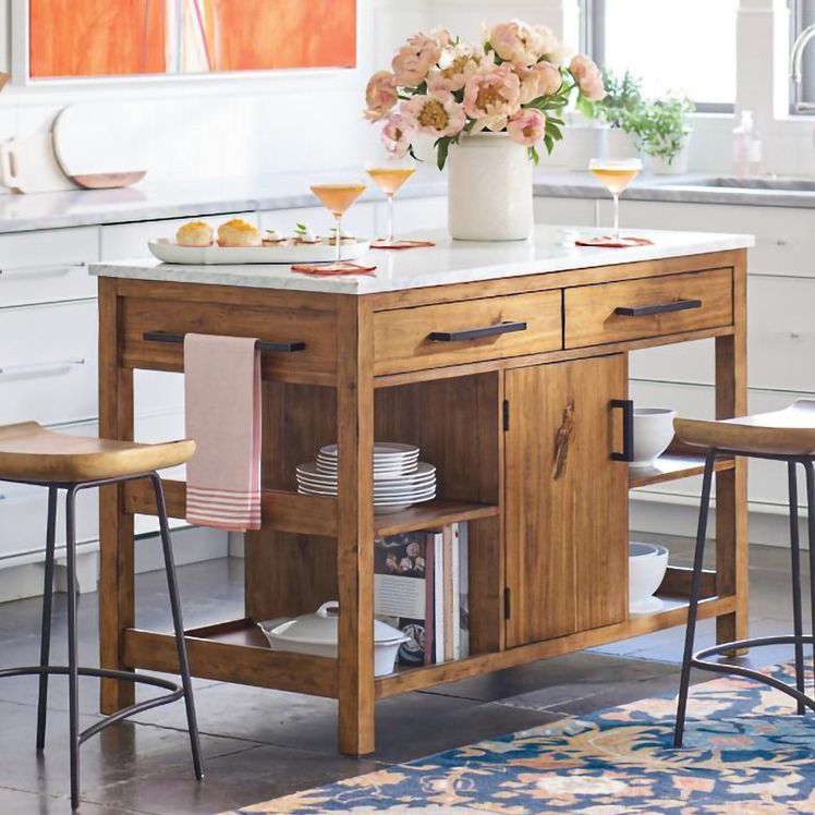 Farmhouse Stationary Kitchen Island Set Wood Rectangular Kitchen Island Set