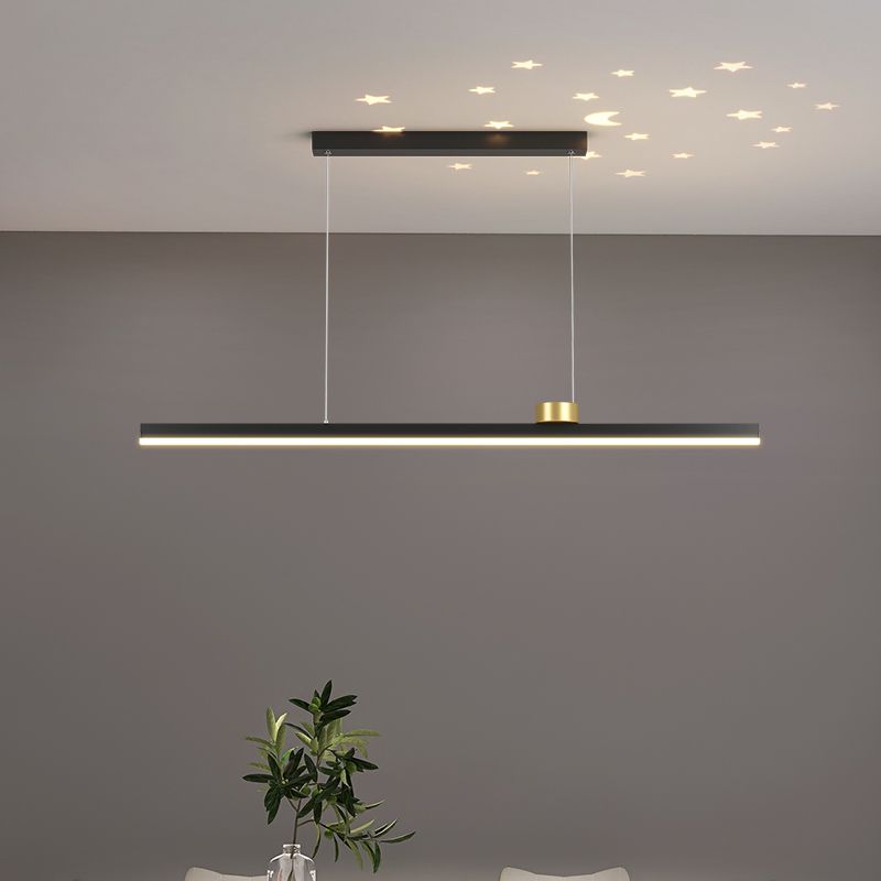 Black Metal Island Lamp Modern Linear Restaurant Pendant Light with Acrylic Shade