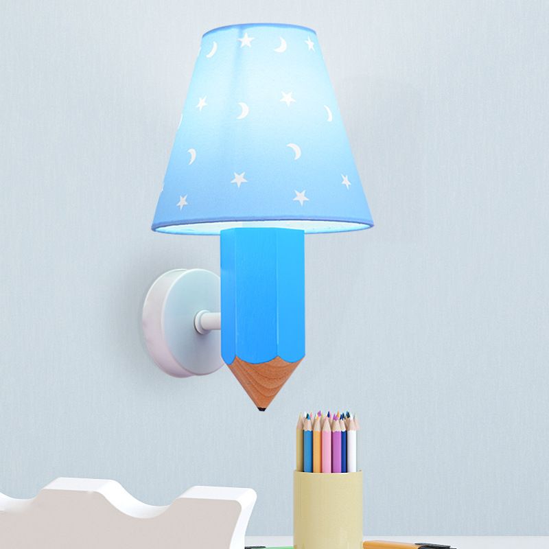 Geométrique Shade 1-Light Murce Sconce Kids Style Fabric Mur Moup Lightture en bleu