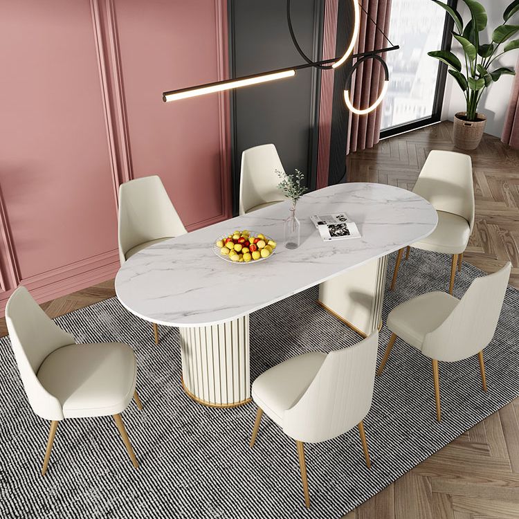 Double Pedestal Dinner Table Traditional Luxury Oval Dining Table for Home