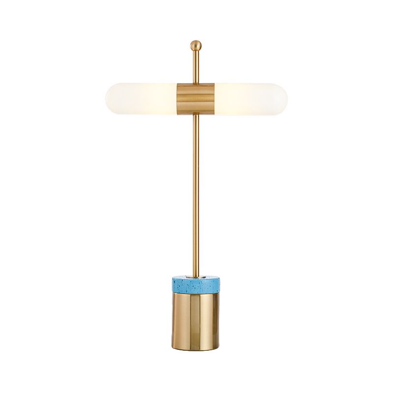 Capsule Opal Glass Night Table Lamp Post Modern 2 Heads Gold Desk Light with Tube Metal and Marble Base for Bedside