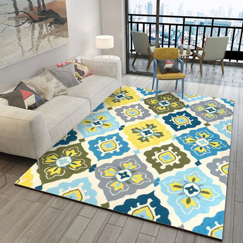 Retro Azulejo Match Rug Multicolor Polyester tapis lavable pour animaux de compagnie Anti-slip Tapis pour le salon