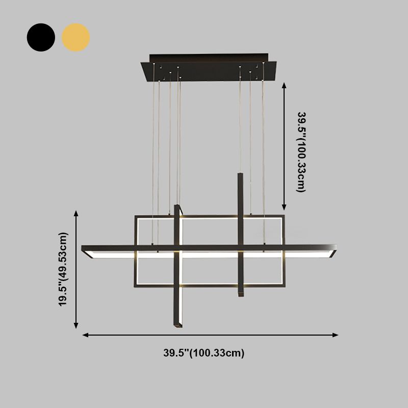 Rectangle Island Lighting Modernism Metal Pendant Light Fixture for Dining Room