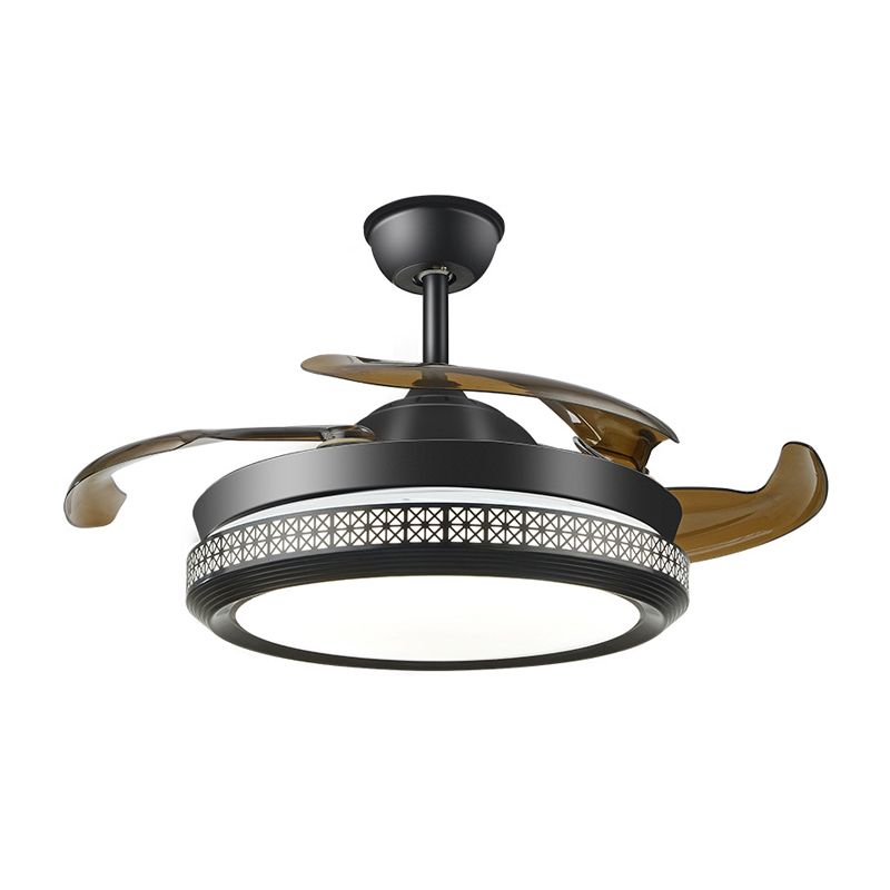 16 "/19.5" W Round Living Cound Light Light Minimalist Acrylic LED Semi Flush Mounting en negro, control remoto/control remoto y control de pared