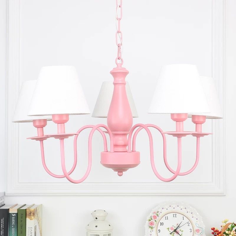 Restaurant de l'hôtel Ambalet d'ombrage conique Metal 6 lumières Nordic Style Pink & White Suspension Lumière