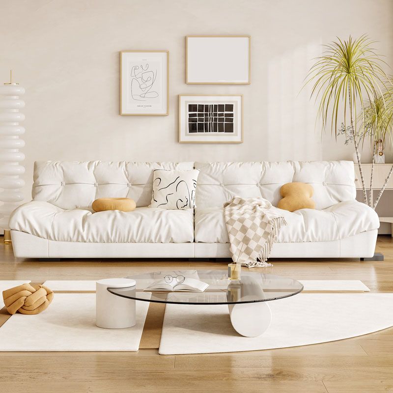 Modern Sewn Pillow Back Settee in Beige/Orange Stain Resistant Sofa