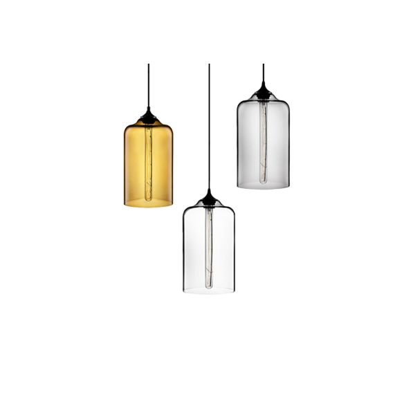 Éclairage pendentif cylindre post-verre moderne 1 clair rouge / bleu / clair de suspension claire