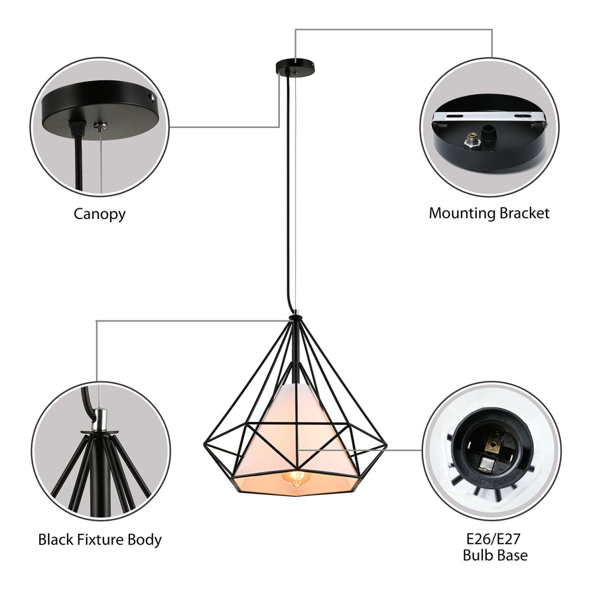 10/15/18 "W 1 bol Diamantkooi Hanglicht Antieke stijl Wit/Wit en bruin metalen plafondarmatuur met stofschaduw