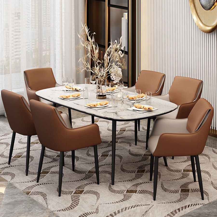 Silla de comedor tapizada con respaldo sólido de metal con brazo para el hogar escandinavo