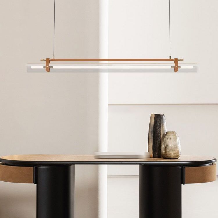 Minimalism Hanging Light Leather LED Island Light Fixture for Dining Room
