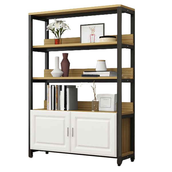 Metal Engineered Wood Shelf Bookcase Modern Home Open Book Shelf with 2 Doors