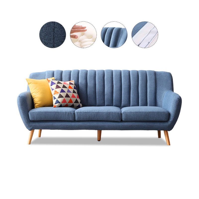 Fabric Sofa with Pillow Sewn Back and Flared Arm for Living Room
