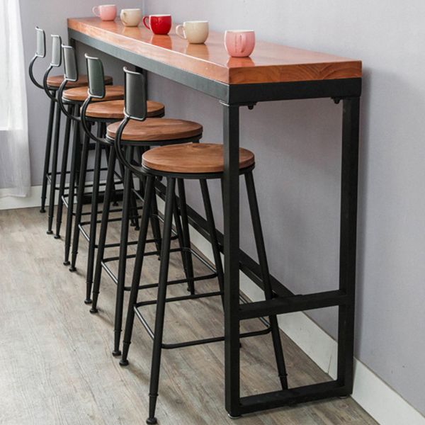 Dark Brown Modern Style Bar Table in Solid Wood and Metal Balcony Bar Table