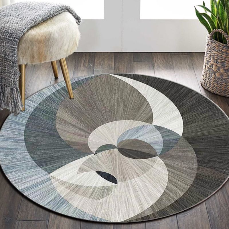 Modern Style Geometric Pattern Rug Circular Shape Stain Resistant Rug for Home Decor