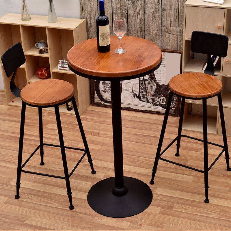 1/3 Pieces Industrial Iron Bar Table Set Round Bistro Set with Pine Wood Top
