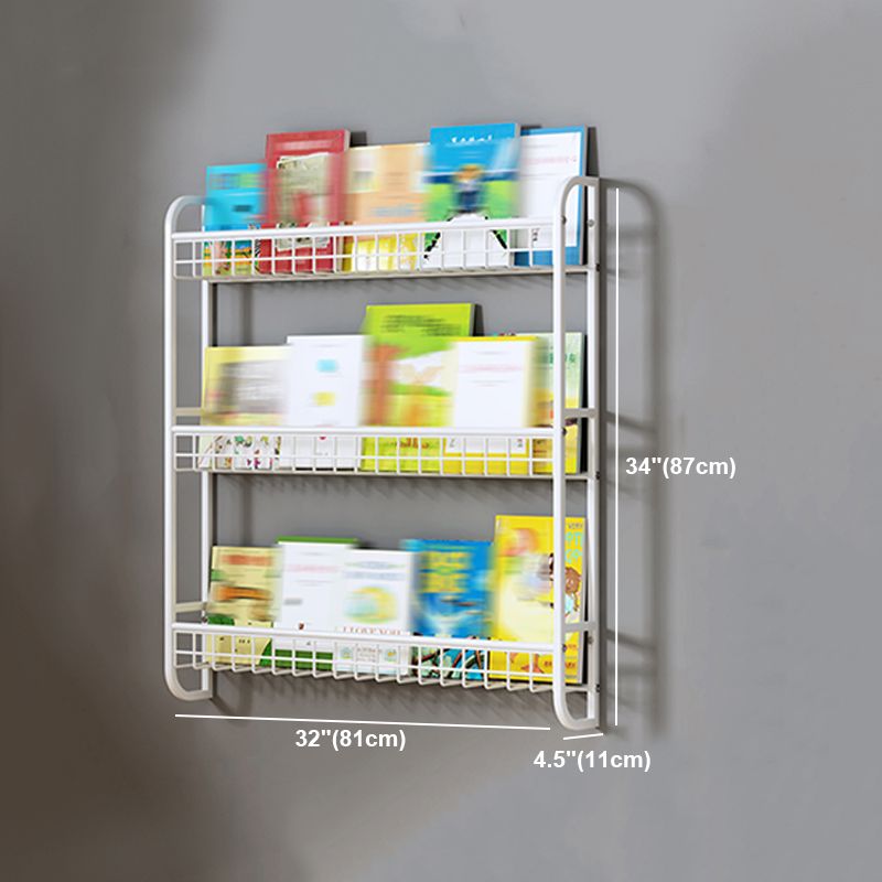 White Bookshelf Contemporary Style Wall Mounted Bookcase for Home Office