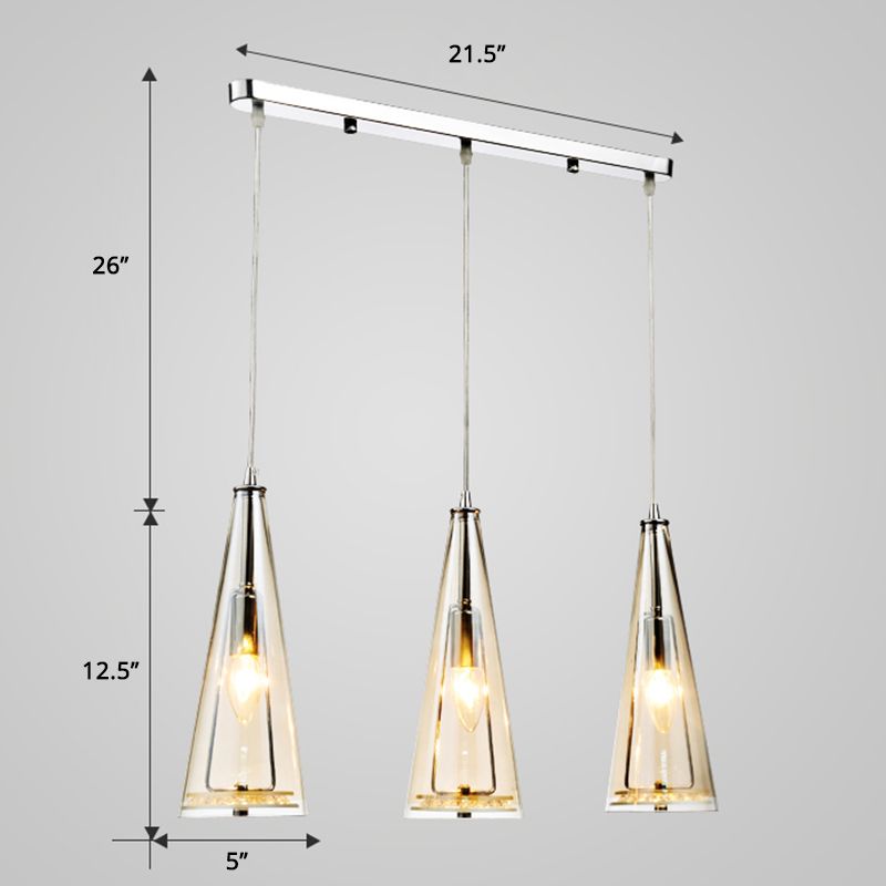 Conical Glass Multi-Light Pendant Modernist 3-Head Hanging Ceiling Light for Dining Room