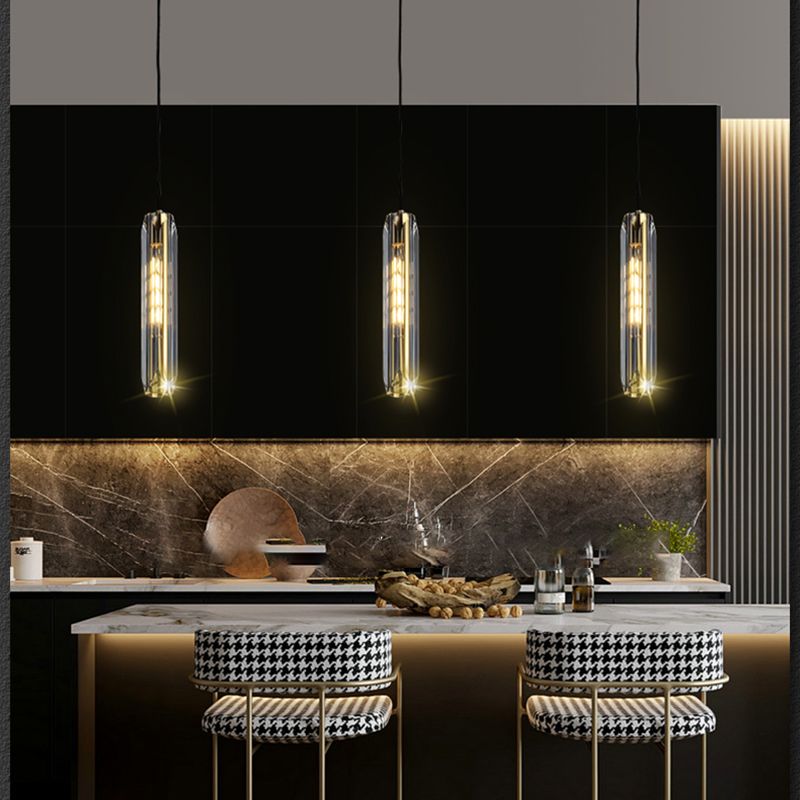 Lampada sospesa interna creativa moderna Copper cilindrico a sospensione con tonalità cristallina