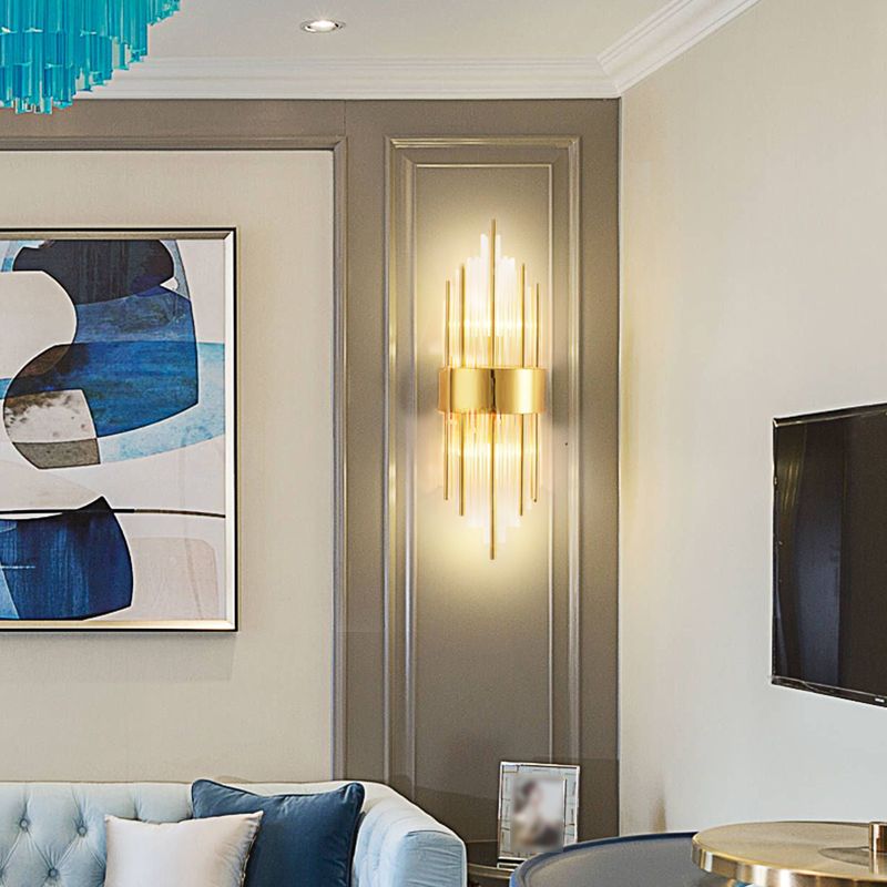 Crystal Geometric Shape Wall Sconce Modern Style 2 Lights Wall Light Fixture in Gold