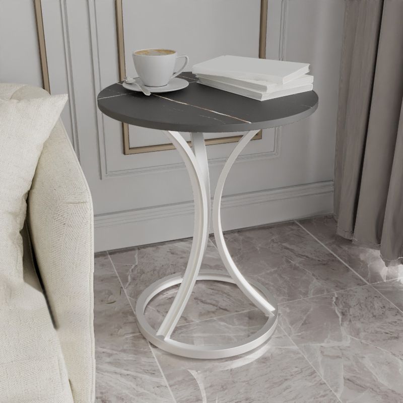 Modern Slate Round Side End Table Pedestal Table for Living Room