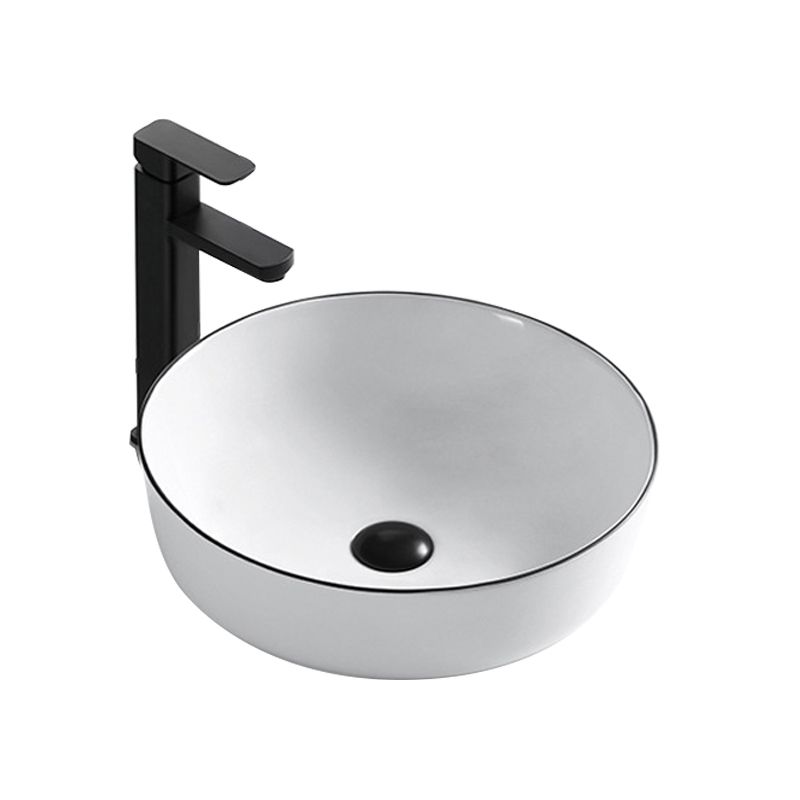 Modern Bathroom Sink Porcelain Rectangular with Overflow and Drain Assembly Basin Sink