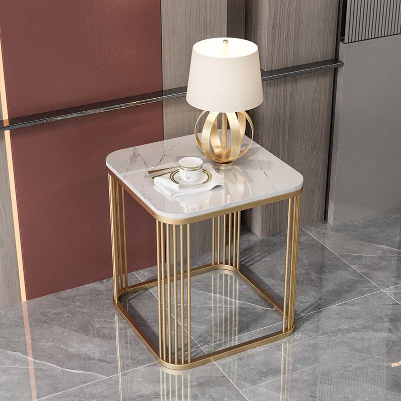 Contemporary Frame End Table Square Slate Top End Table, 21.7" Tall