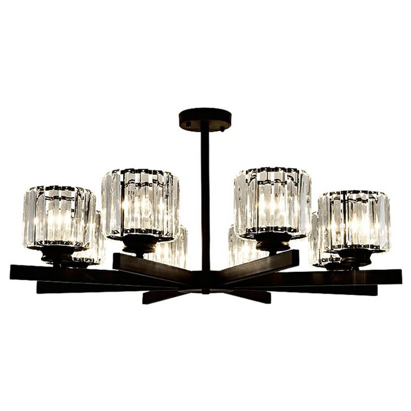 Cylindrical Crystal Ceiling Hang Lamp Minimalistic Chandelier Lighting for Living Room