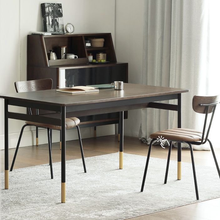 Modern Style Solid Wood Dining Set with Brown Table and 4 Metal Legs Base for Home Use