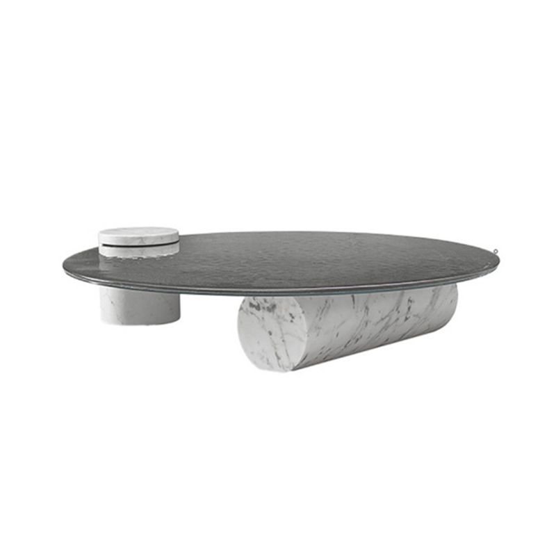 1 Single Modern Glass/marble Coffee Table Round Cocktail Table