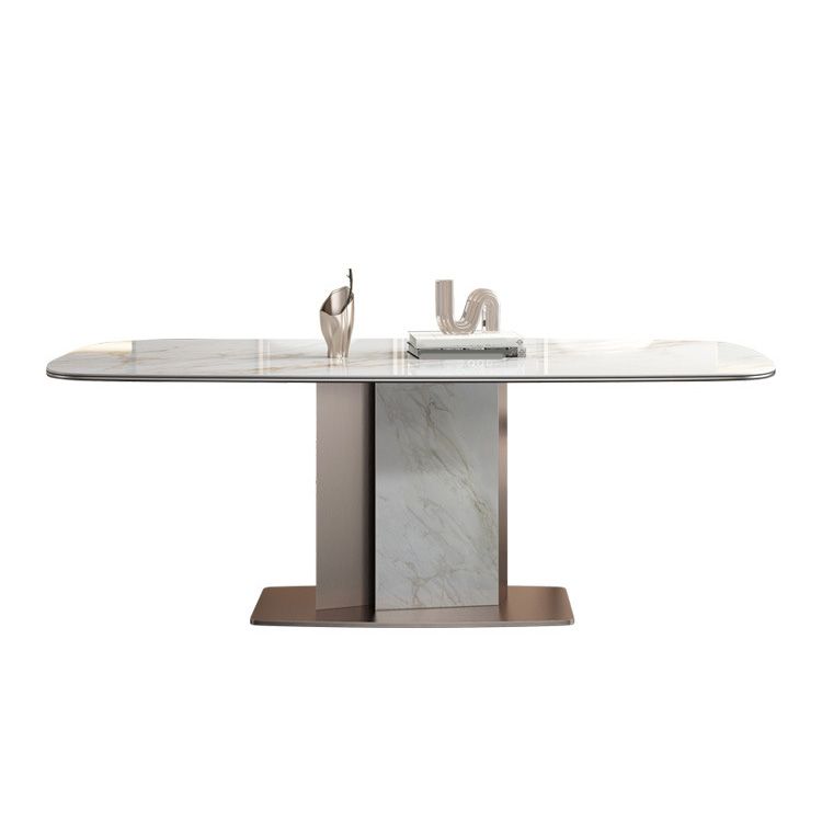 Glam Style Dining Rectangle Table Sintered Stone Table with Metal Legs for Home Use