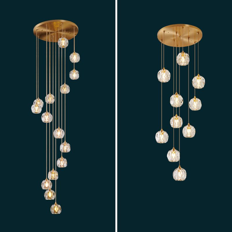Sfera lampada a sospensione cristallo smussata moderna semplicità finitura ottone a soffitto multiplo