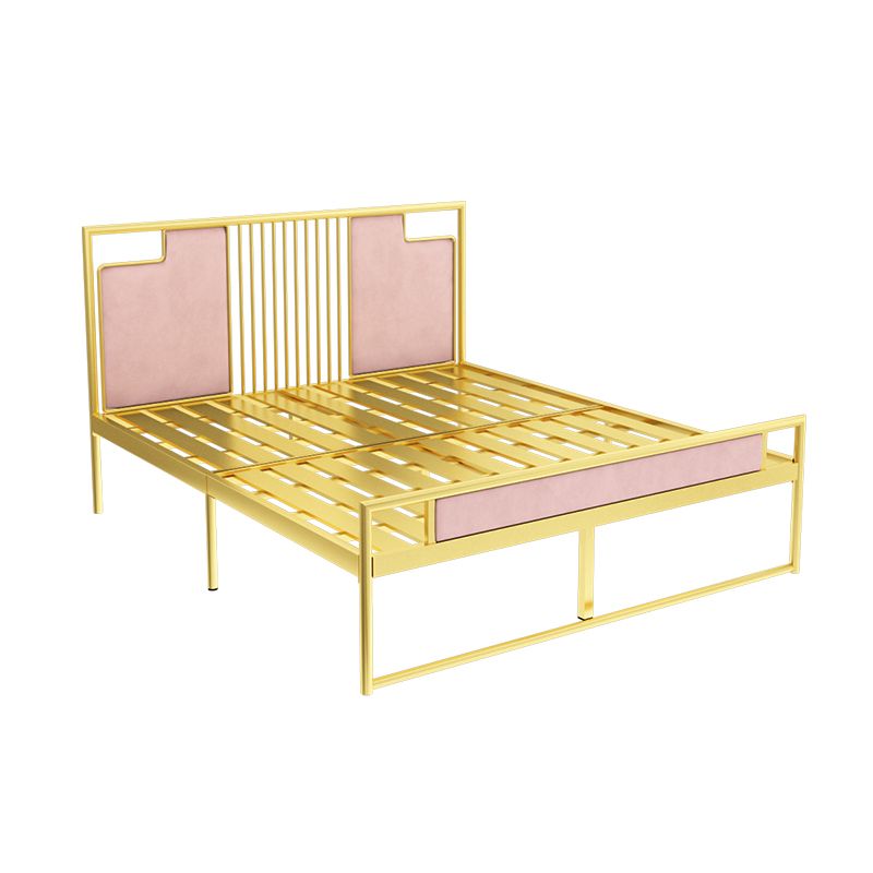 Glam Metal and Upholstered Open-Frame Bed with Headboard and Footboard