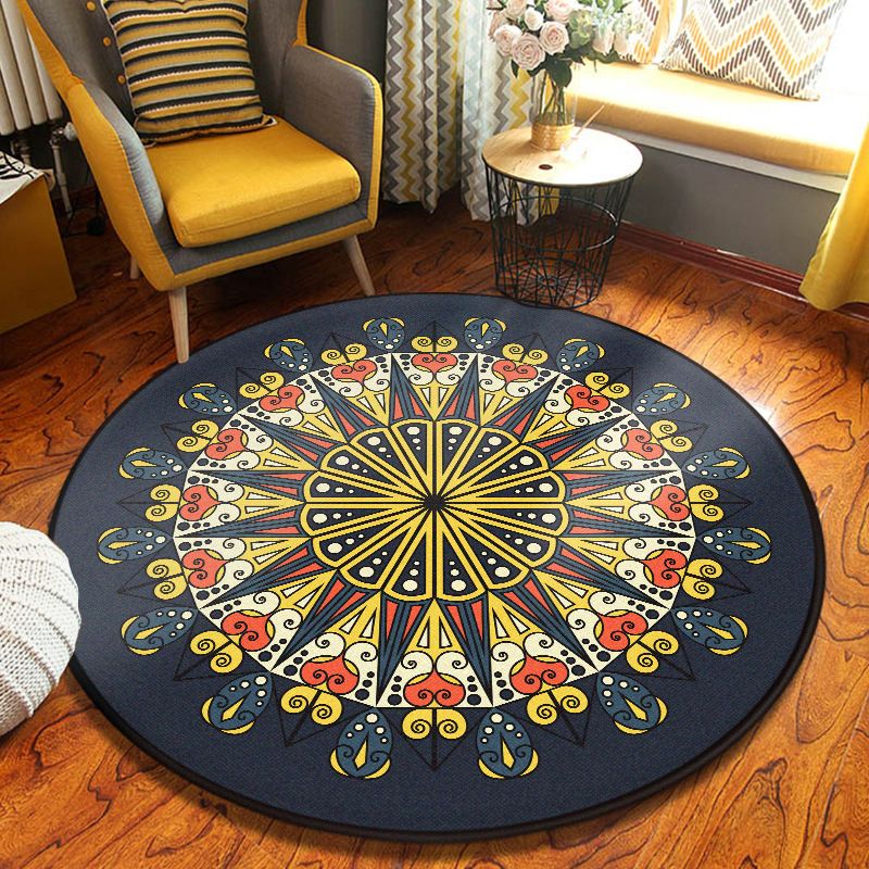 Decorative Kaleidoscope Rug Multi Color Turkish Carpet Polyester Washable Stain Resistant Non-Slip Backing Rug for Sitting Room