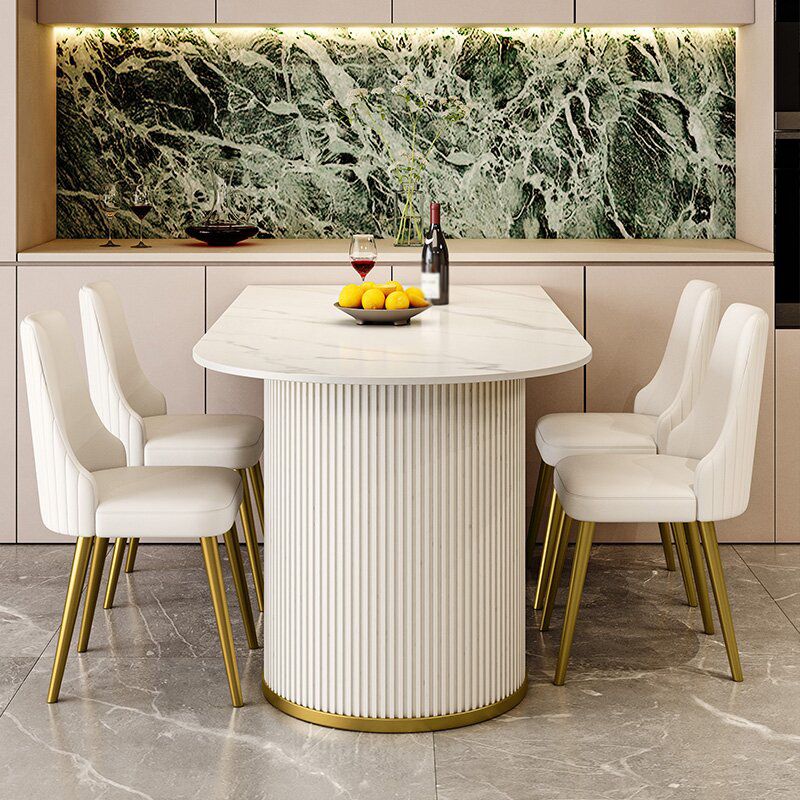 Sintered Stone Top Kitchen Table for Restaurant Luxury White Table with Double Pedestal