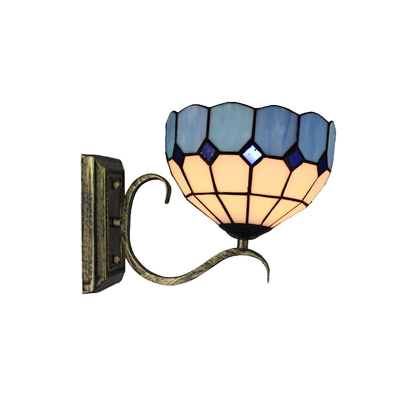 Classic Tiffany Bowl Wall Light Single Light Art Glass Wall Lamp in Antique Bronze for Bathroom