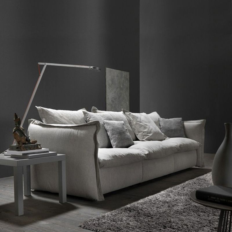 3-seater Linen Slipcovered Sofa Round Arm Sofa with 4 Pillows