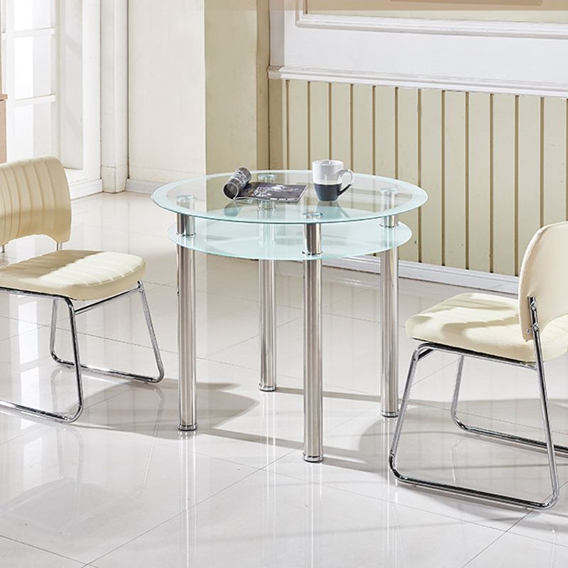 Contemporary 35.4" Round Dining Table Clear Tempered Glass Table with 4 Legs