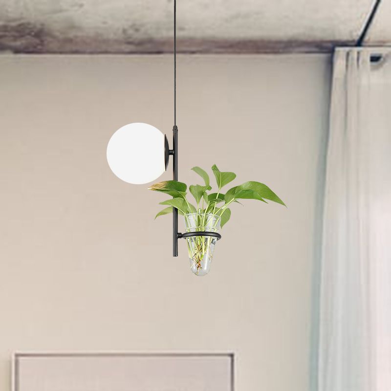 Schwarz/Gold 1 Lichtdecke Anhänger Retro Metallkugel LED -Tropfenlampe mit Milch weiß/rauchgraues Glasschatten
