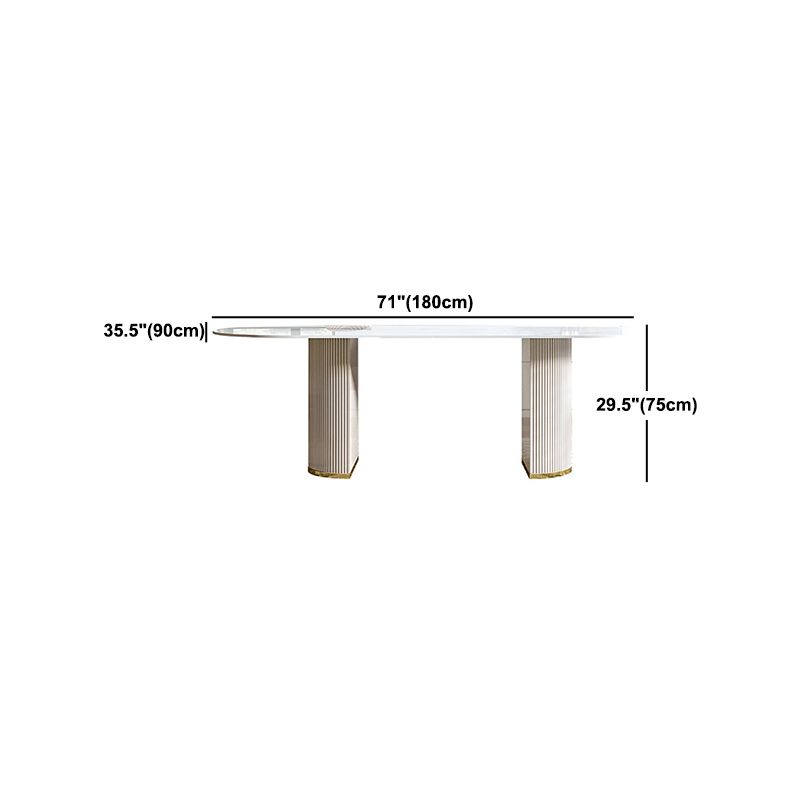 Modern Stone Top Dining Table Oval Table with Sled Base in White