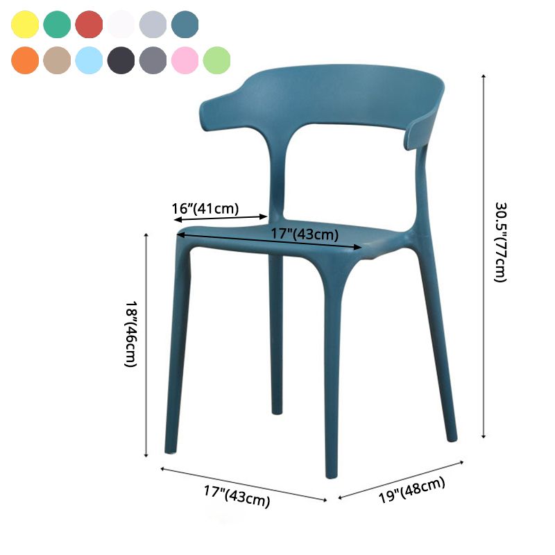 Silla de plástico moderna para interiores y exteriores, silla lateral de comedor apilable con respaldo abierto para el hogar con brazo