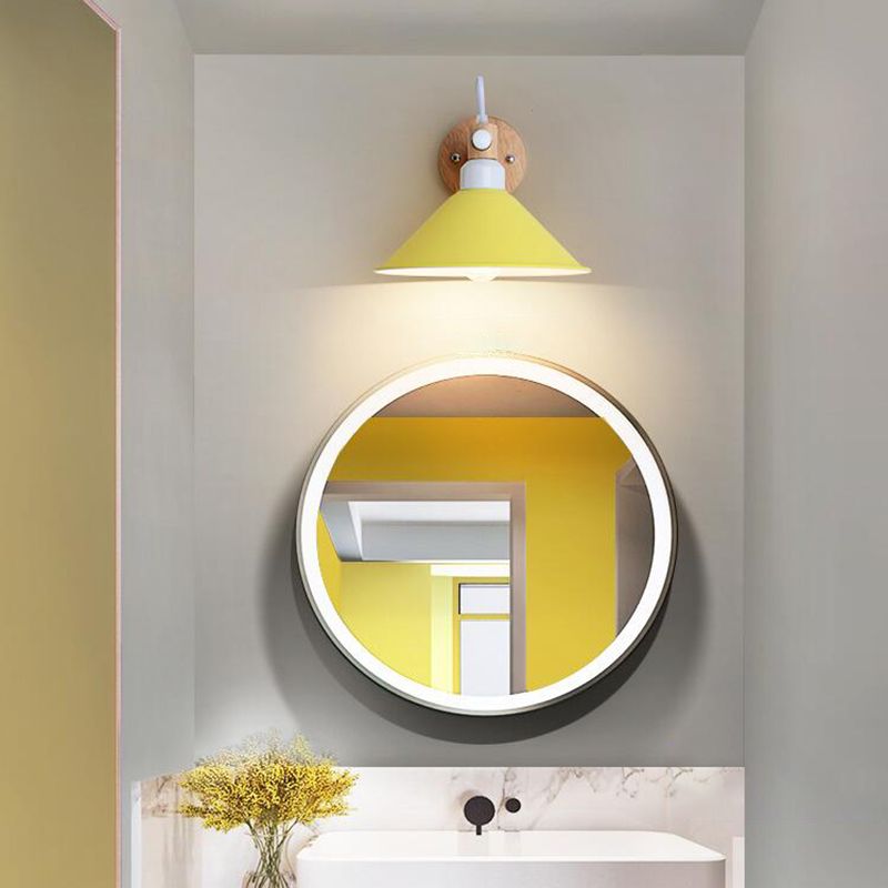 Nordic Metal Wall Light Geometric Colorful Wall Sconce with Wood for Living Room