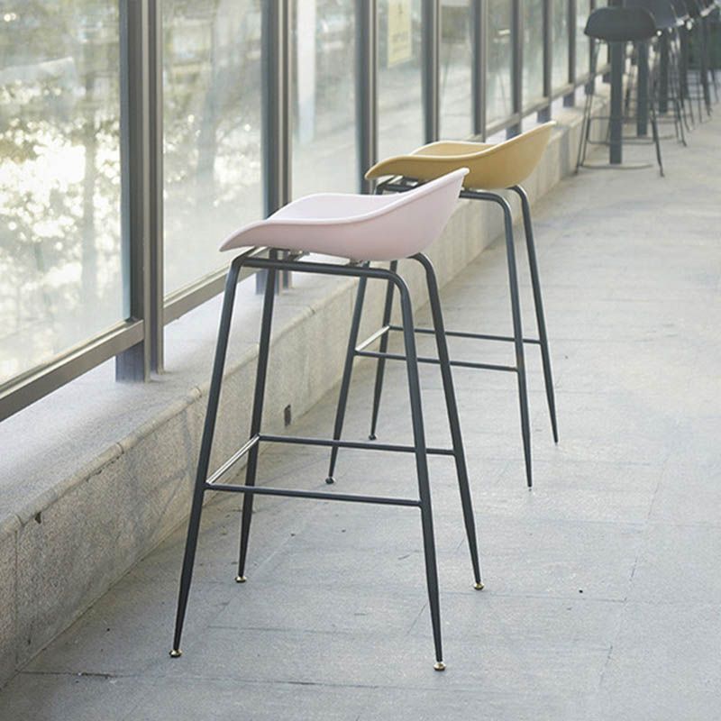 Contemporary Bucket Low Back Plastic Bar Stools with Metal Base